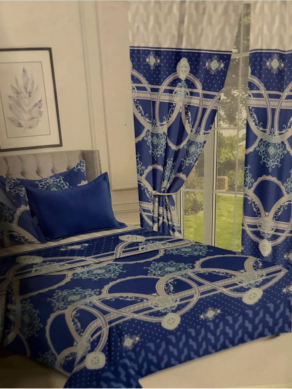 Royal Blue Printed Home Bedding Sheet Set with Matching Pillowcases